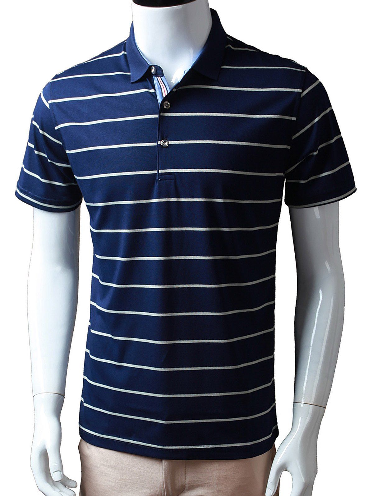 

Half Buttoned Stripes T-Shirt, White