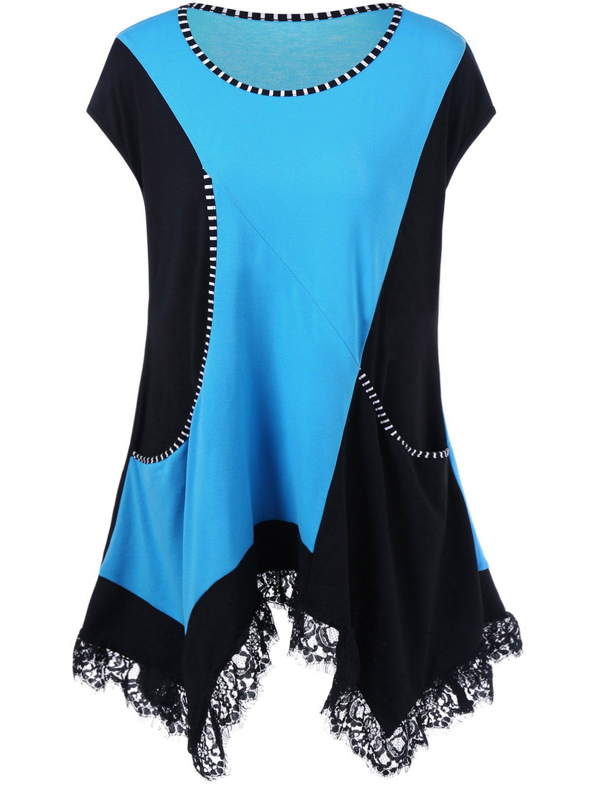 

Lace Trim Color Block Plus Size Top, Colormix
