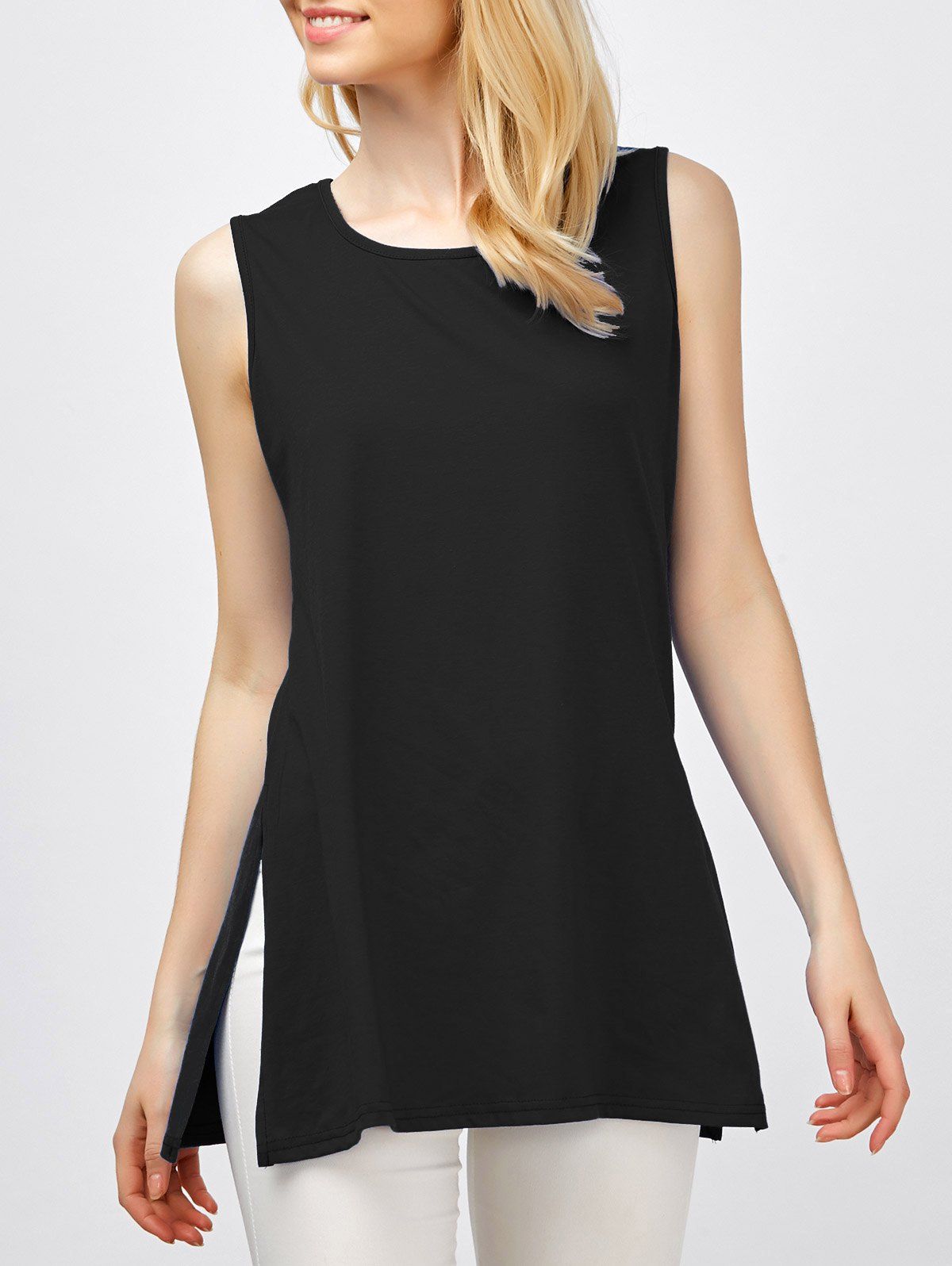 

High Slit Longline Tank Top, Black