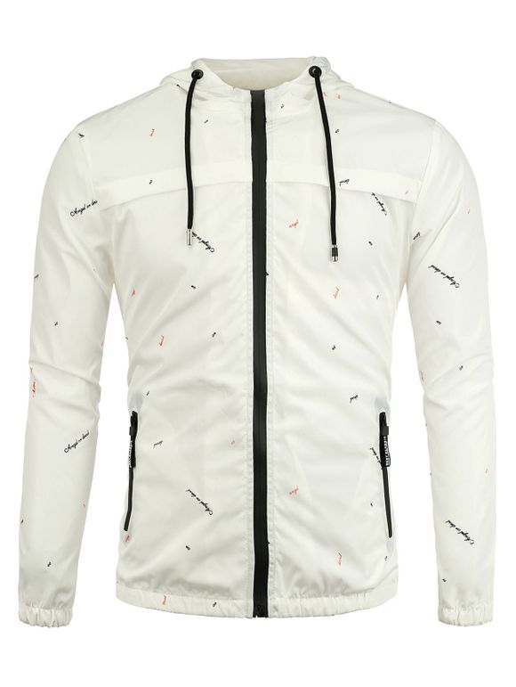 Zip Up Graphic Print Hooded Jacket - Blanc 3XL