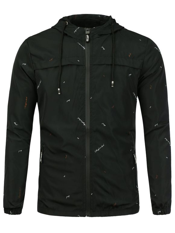 Zip Up Graphic Print Hooded Jacket - Noir M