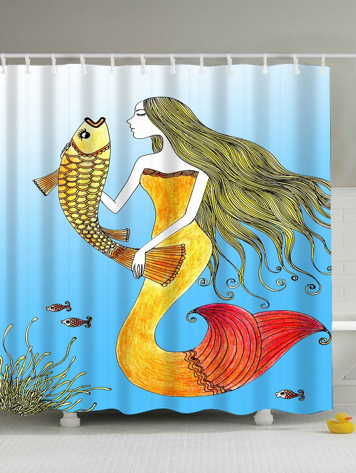 

Sea Mermaid Waterproof Shower Curtain with Hooks, Light blue