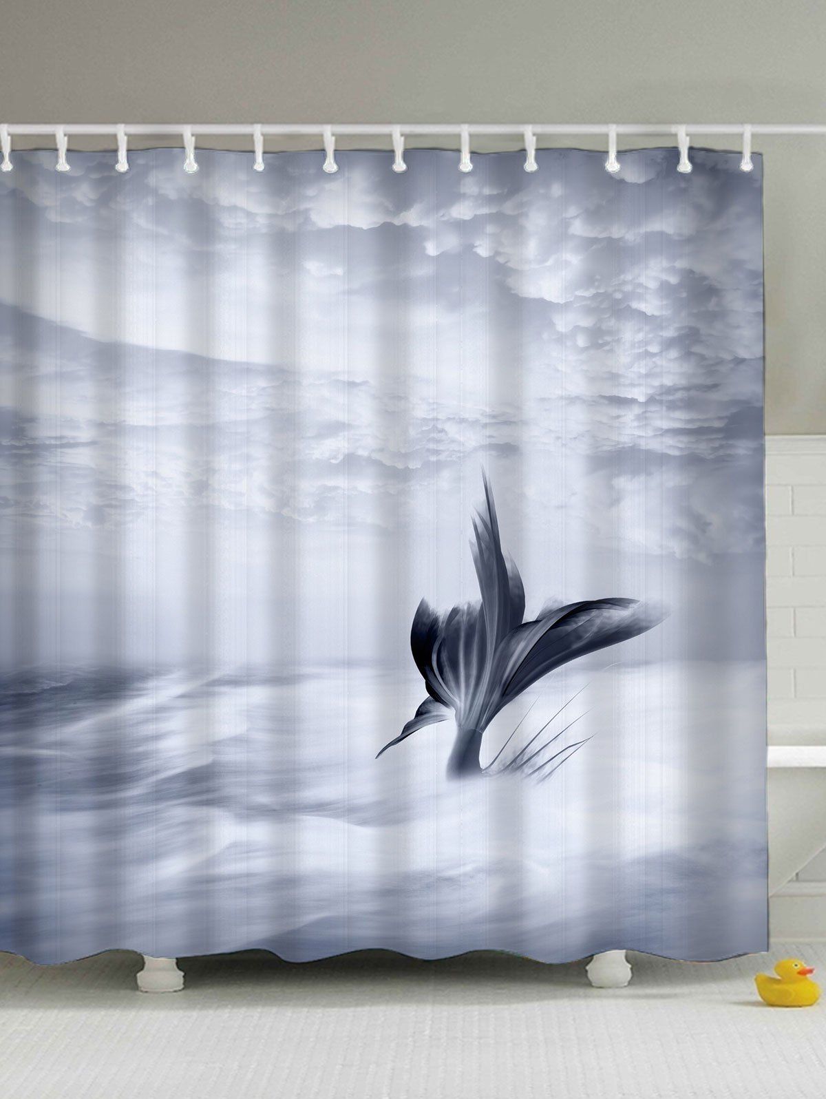 

Fish Tail Eco-Friendly Water Resistant Shower Curtain, Grey white