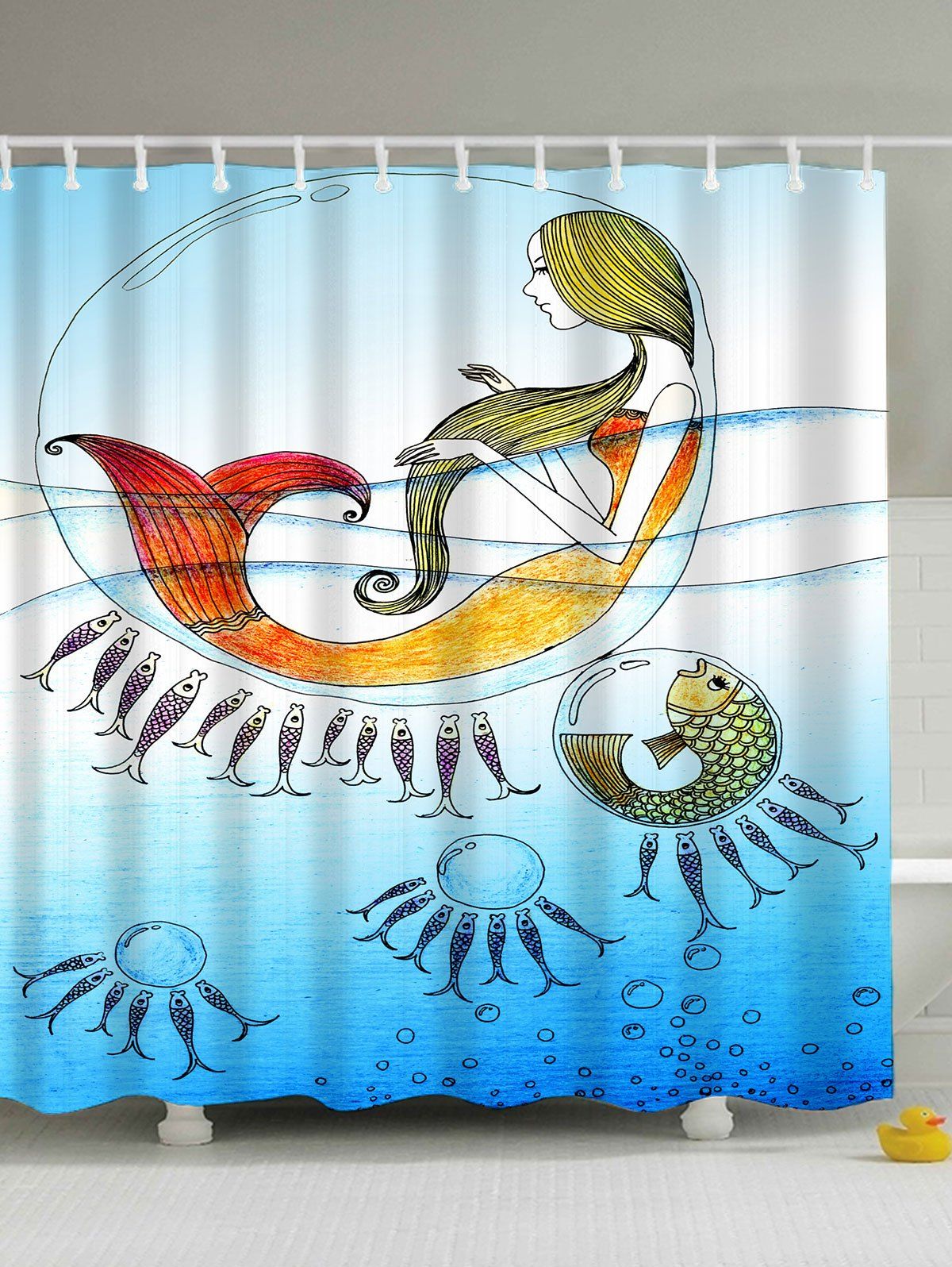 

Cartoon Sea Mermaid Eco-Friendly Bath Shower Curtain, Light blue