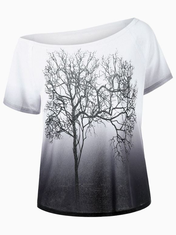 Arbre de collier Skew Imprimer T-shirt Ombre - Blanc et Noir XL