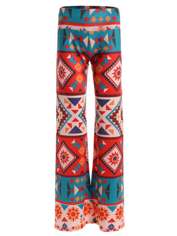 Taille élastique géométrique Imprimer Pantalon large - multicolore L
