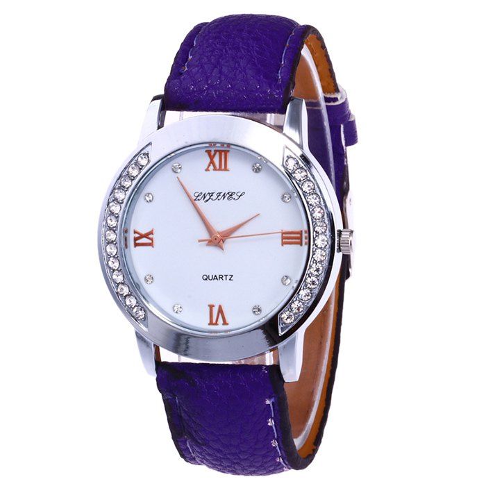 

Faux Leather Strap Rhinestone Analog Watch, Purple