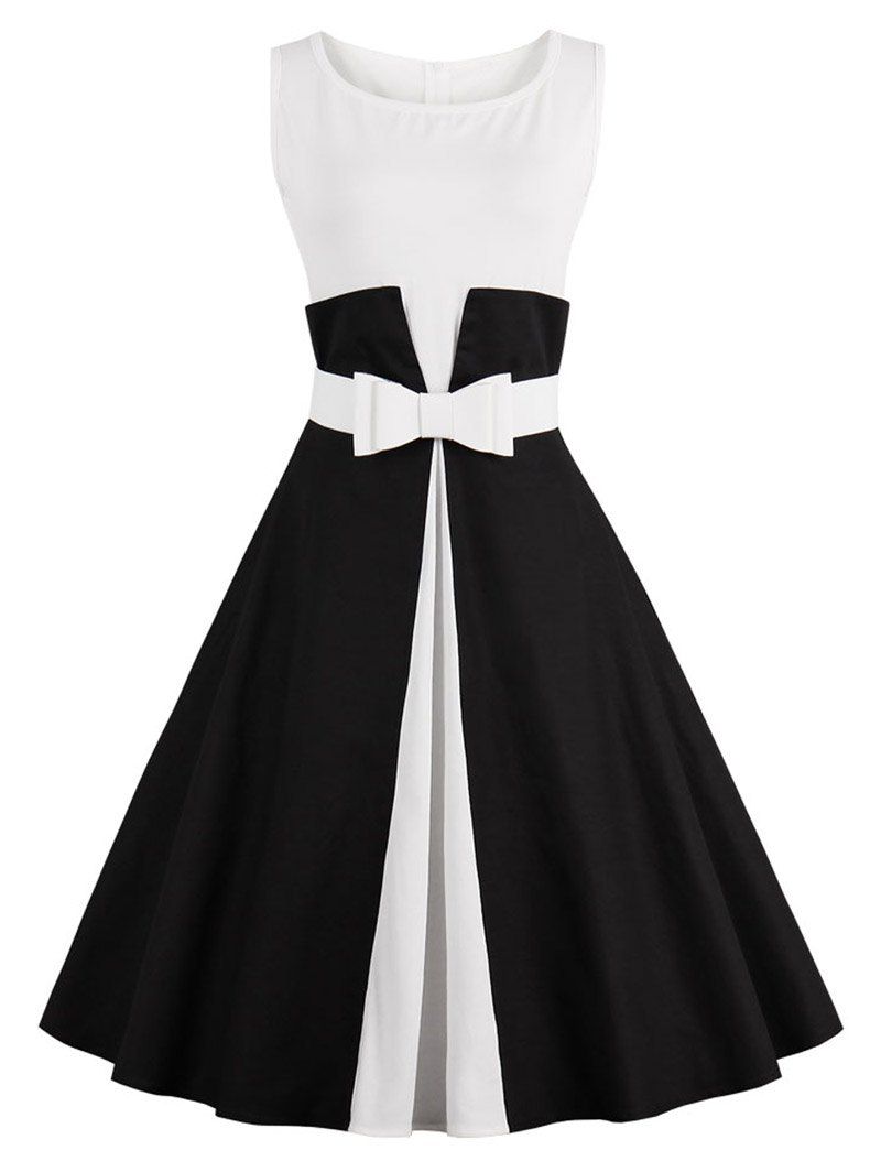 [17% OFF] 2021 Color Block Cocktail Pin Up Dress In BLACK | DressLily