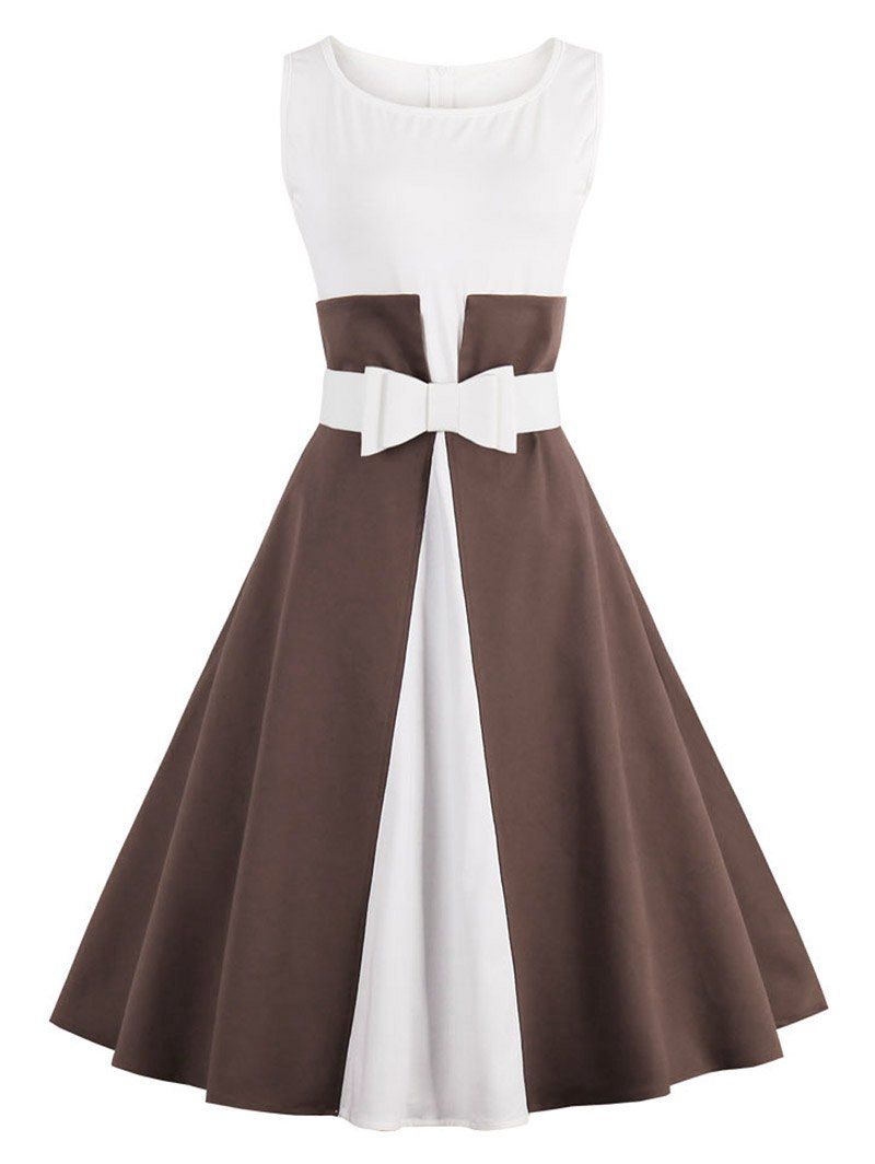 

Color Block Cocktail Pin Up Dress, Coffee