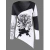 V Neck Trees Imprimer Asymétrique T-shirt - Blanc et Noir XL