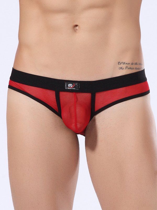 

Pouch Design Voile Panel Design T-Back, Red