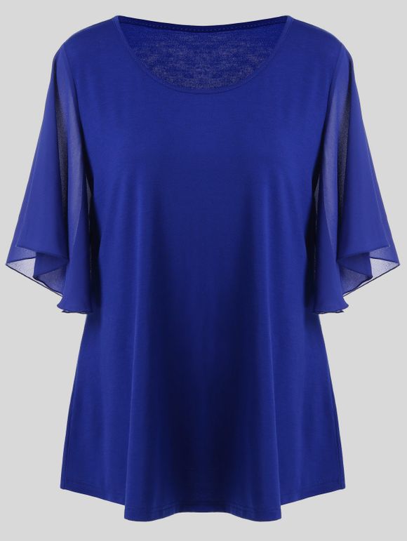T-shirt Long à Manches évasées Grande Taille - Bleu 5XL