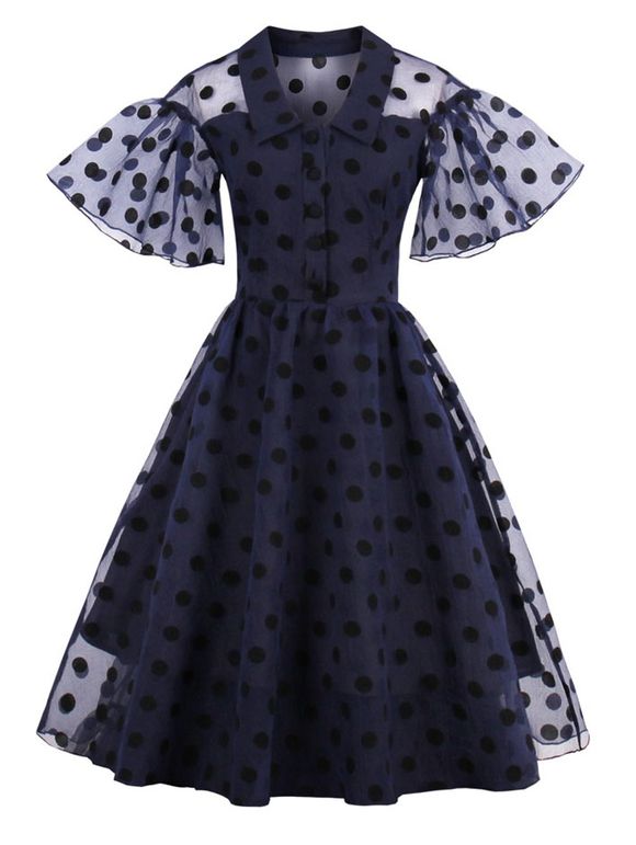 Polka Dot Vintage Pin Up Dress - PURPLISH BLUE 2XL