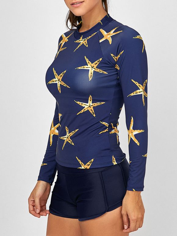 Starfish Imprimer manches longues Deux Piece Swimsuit - Azuré XL