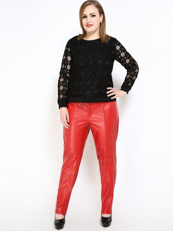 Pantalon en Faux Cuir Grande Taille - Rouge 2XL