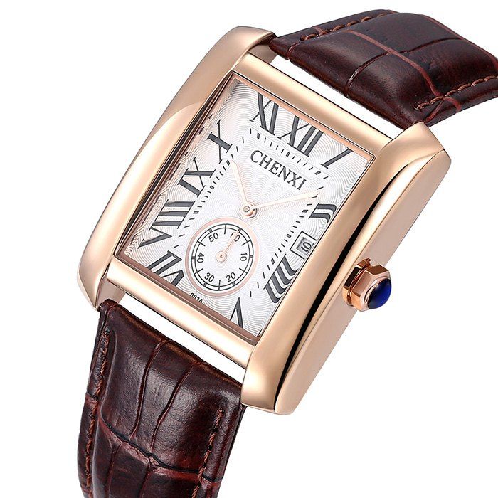 2018 CHENXI Roman Numerals Rectangle Watch GOLD/WHITE In Men's Watches ...