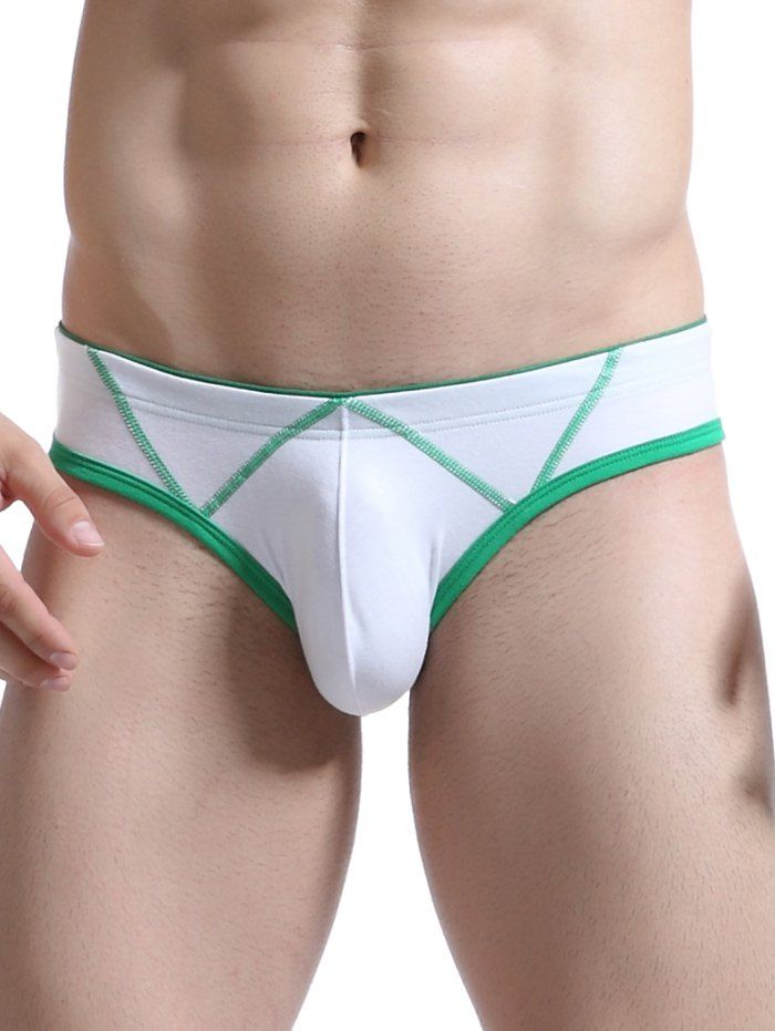 

Suture Design Elastic Waist Convex Pouch Briefs, White