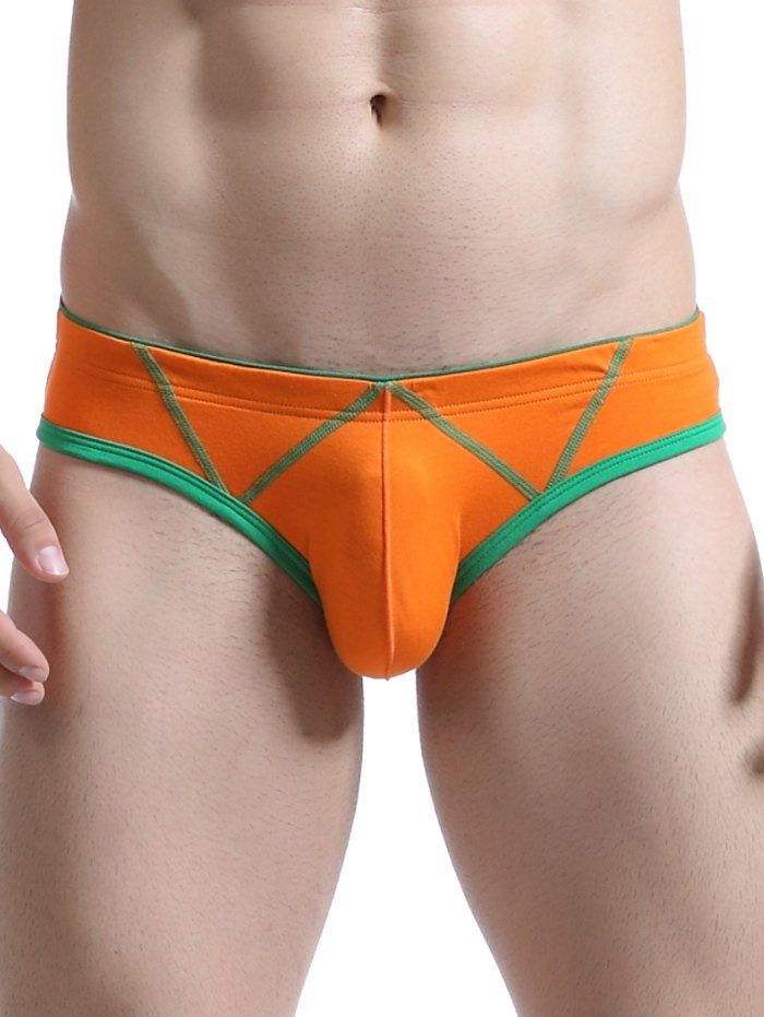 

Suture Design Elastic Waist Convex Pouch Briefs, Orange