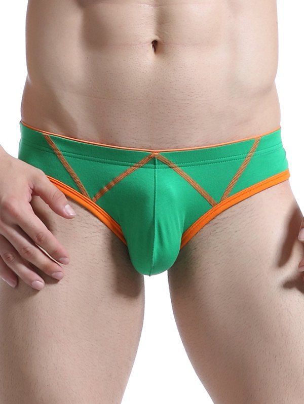 

Suture Design Elastic Waist Convex Pouch Briefs, Green