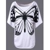T-shirt Long à Papillon avec Strass Grande Taille - Blanc et Noir 2XL