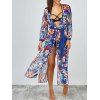 Floral Slit Long Beach Kimono Flowy Couvrir - Bleu S