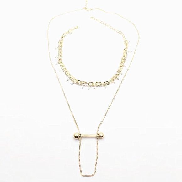 Faux Perle Barbell Chain Necklace Set - d'or 