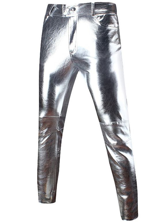 Skinny zippé Faux Leather Pants - Argent M