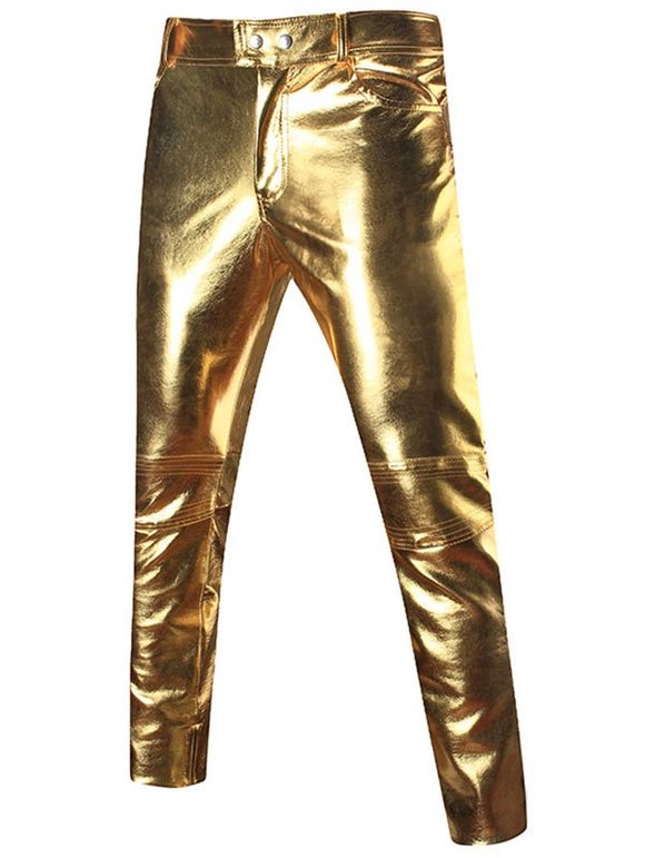 Skinny zippé Faux Leather Pants - d'or 3XL