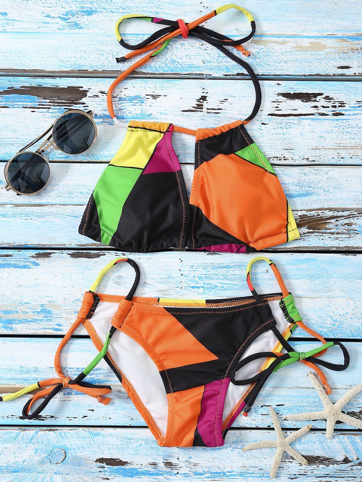 

Halter Color Block Print String Bikini, Colormix