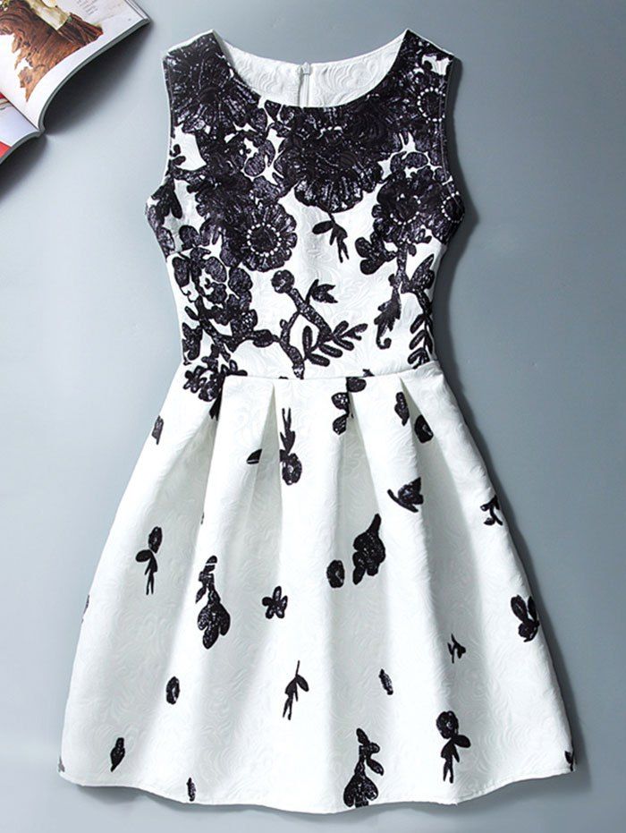 

Floral Jacquard A Line Cocktail Dress, White and black