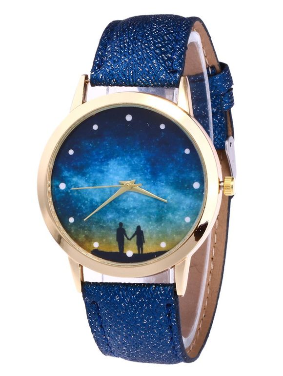 Montre Motif Ciel Étoilé avec Sangles Brillantes - Royal 