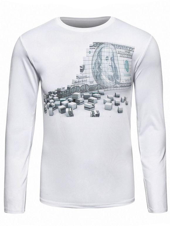 T-shirt imprimé à manches longues 3D Dollar Brique - Blanc 2XL
