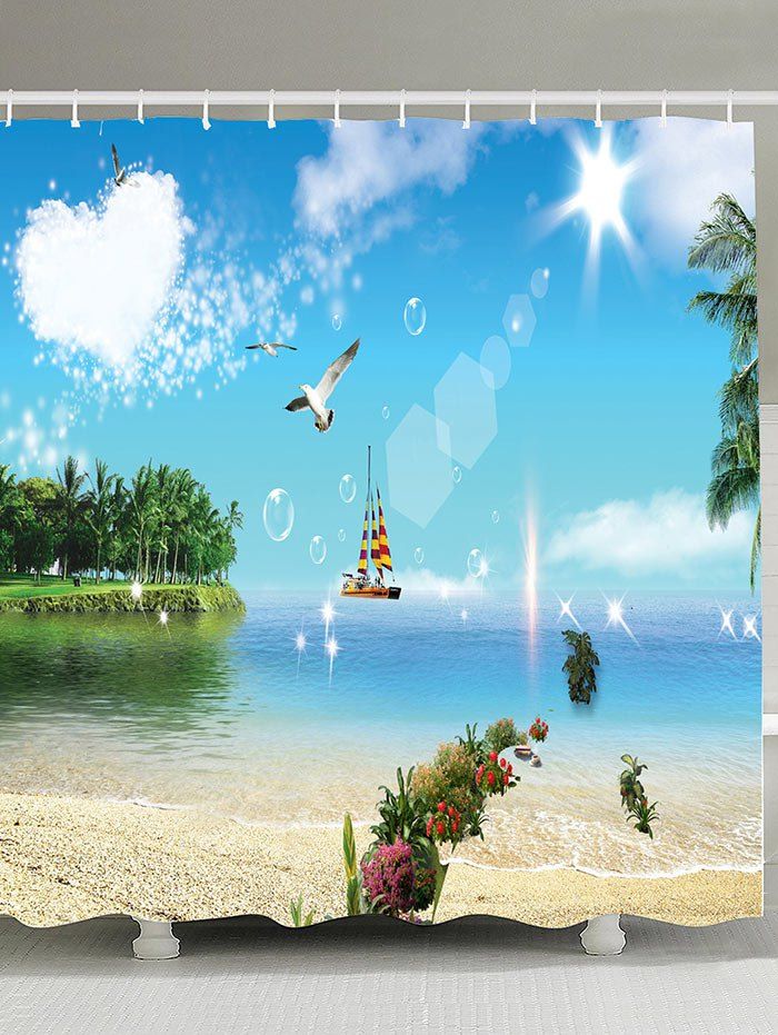 

Sea View Printed Waterproof Fabric Shower Curtain, Sky blue