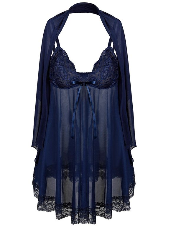 Body Transparent de Grande Taille avec Foulard - Bleu Violet 5XL