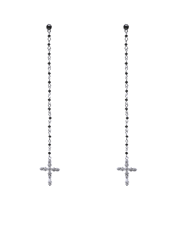 

Rhinestone Crucifix Pendant Drop Earrings, Silver