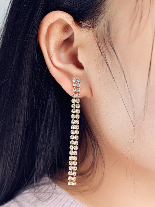 

Strip Rhinestone Drop Earrings, Golden