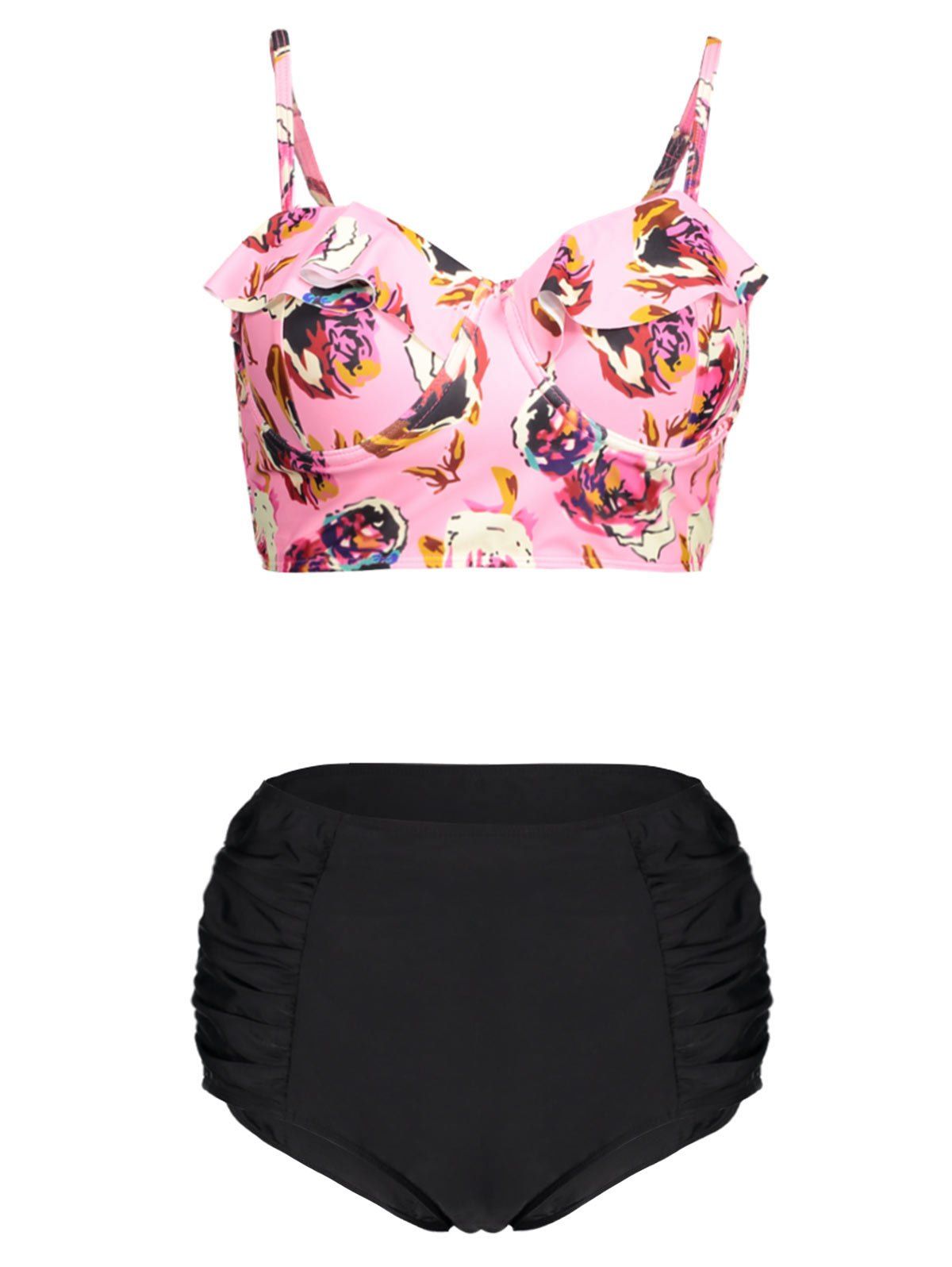 [41 OFF] 2021 Floral Plus Size Cute High Waisted Bikini In PINK