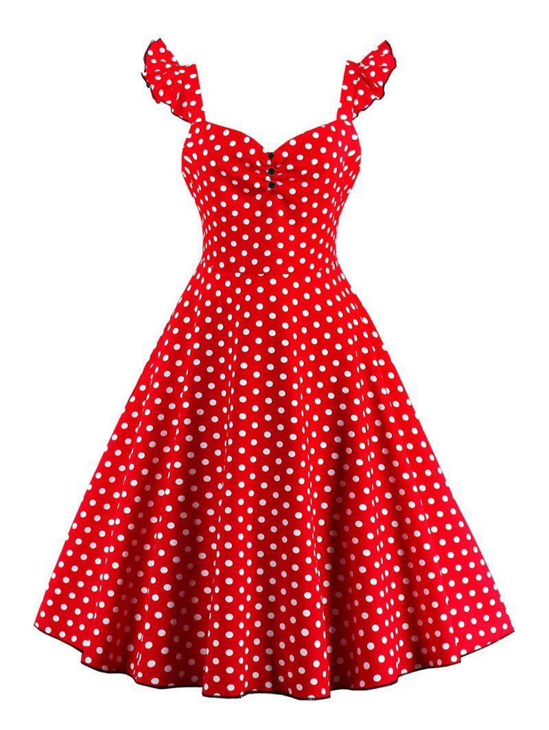 [41% OFF] 2021 Polka Dot Buttoned Pin Up Rockabilly Swing Dress In RED ...