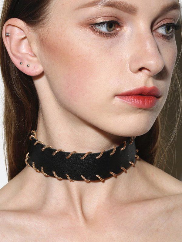 

Alloy PU Leather Choker Necklace, Black