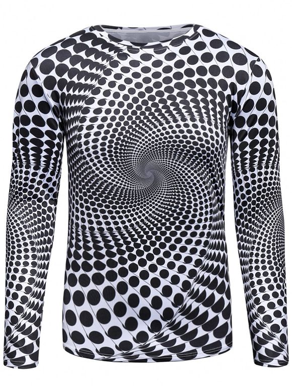 Vortex Dot 3D Polka Imprimer manches longues T-shirt - Blanc Noir 2XL