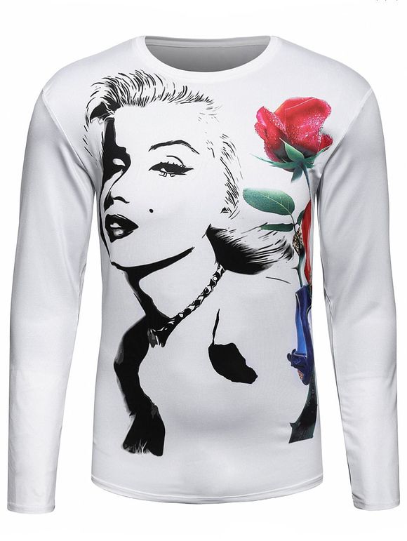 3D Rose et Marilyn Monroe T-shirt imprimé - Blanc 2XL