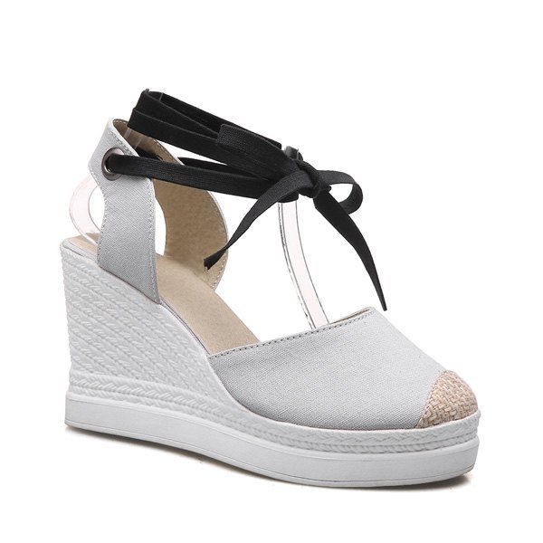 

Lace Up Canvas Wedge Shoes, Light gray