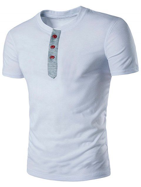 [41% OFF] 2019 Grandad Collar Button Short Sleeve T-Shirt In WHITE S ...