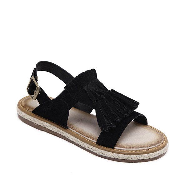 black espadrille flat sandals
