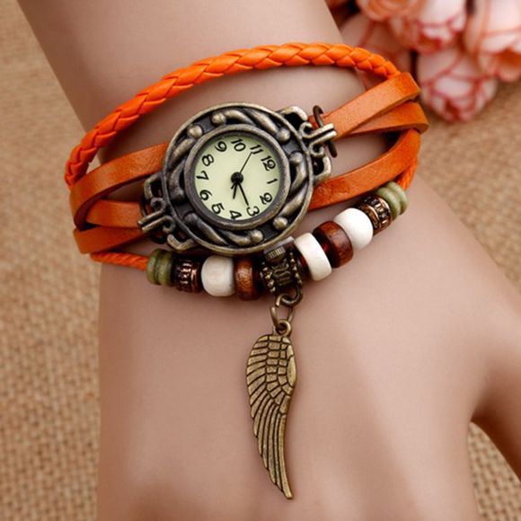 Montre-Bracelet Vintage Tressé avec Aile - Orange 