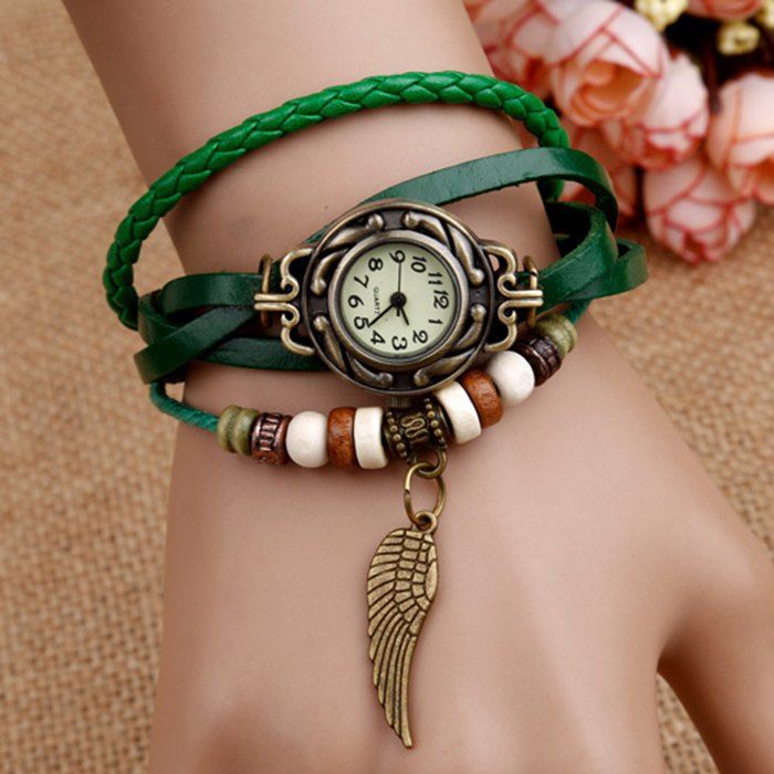 

Angel Wing Vintage Braid Bracelet Watch, Green