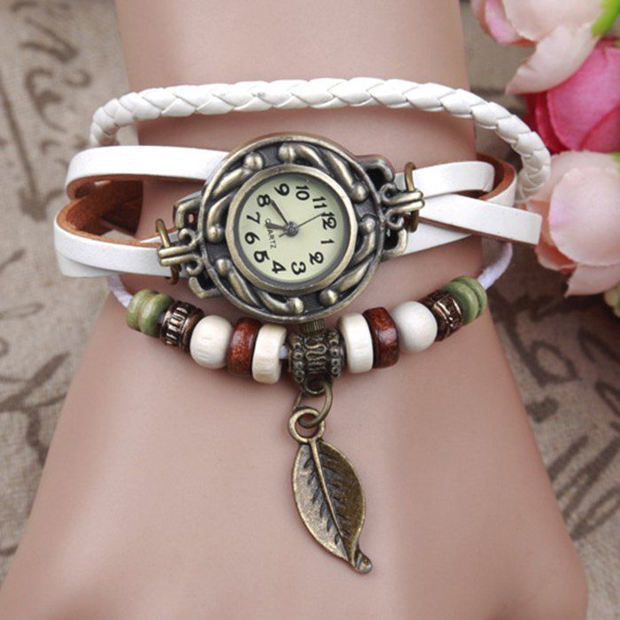 

Tree Leaf Vintage Braid Bracelet Watch, White