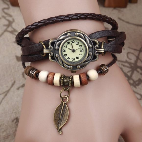 Montre-bracelet Vintage Avec Trois Feuilles Tressées - Brun 