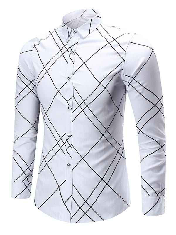

Turndown Collar Check Shirt, White