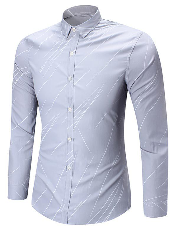 

Line Printed Long Sleeve Shirt, Gray